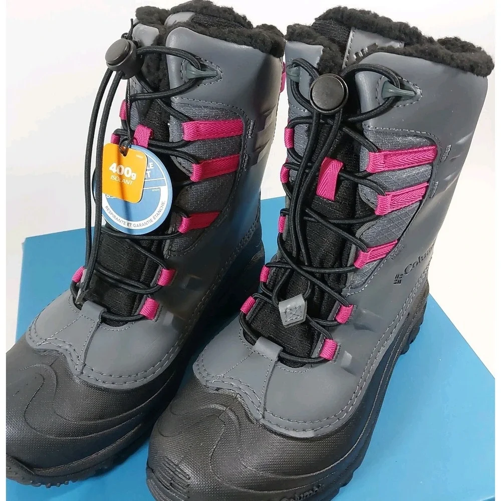 Columbia Youth Snow Boots Waterproof Winter Gray Pink Black Size 6 Bugaboot‎